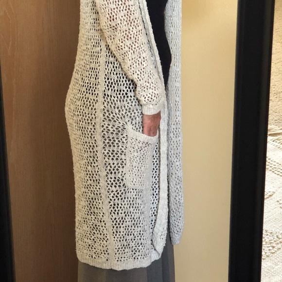 Cynthia Rowley Long Sweater Open Knit Beige Cardigan w/hood One Size - Picture 4 of 8